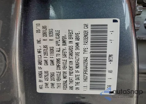 2010 Honda Accord Exl из США, поврежденный, VIN 1HGCP3F80AA025842